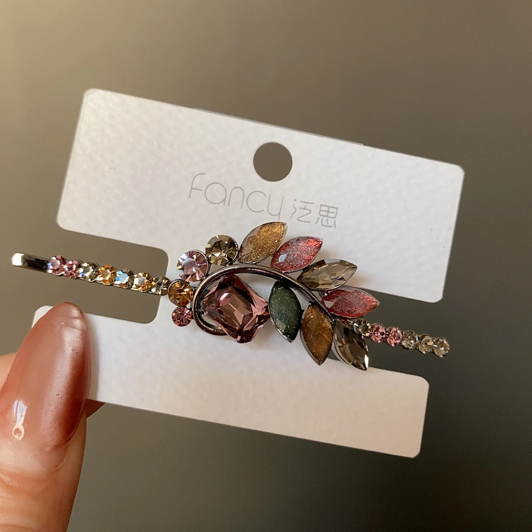 1031叶子一字夹刘海侧边夹时尚气质古风彩色发饰