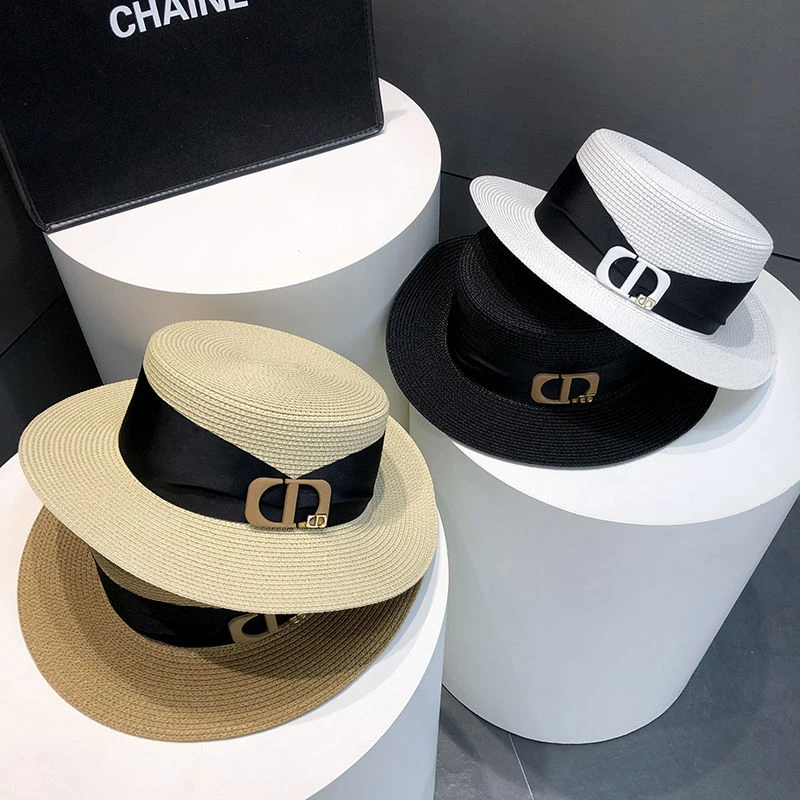 帽子女夏季遮阳防晒平顶名媛风礼帽海边度假太阳帽新款高级感草帽