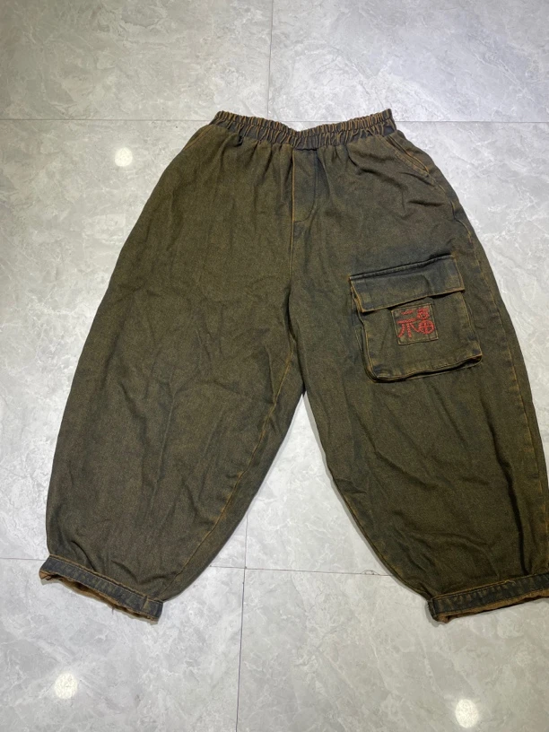 21潮牌欧货炒色牛仔左腿口袋福子刺绣