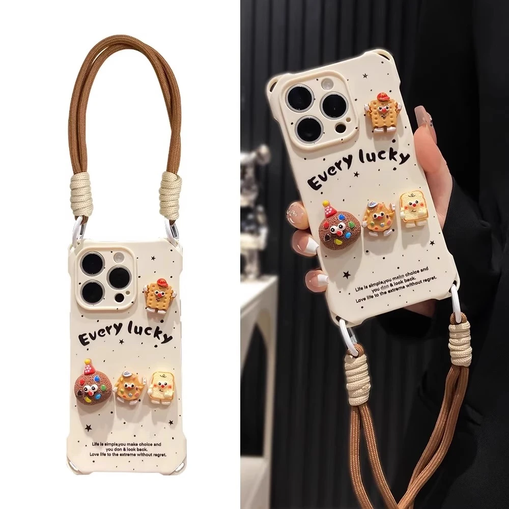 适用于苹果16手机壳四角挂绳15Promax时尚14印花13公仔12新款11/x