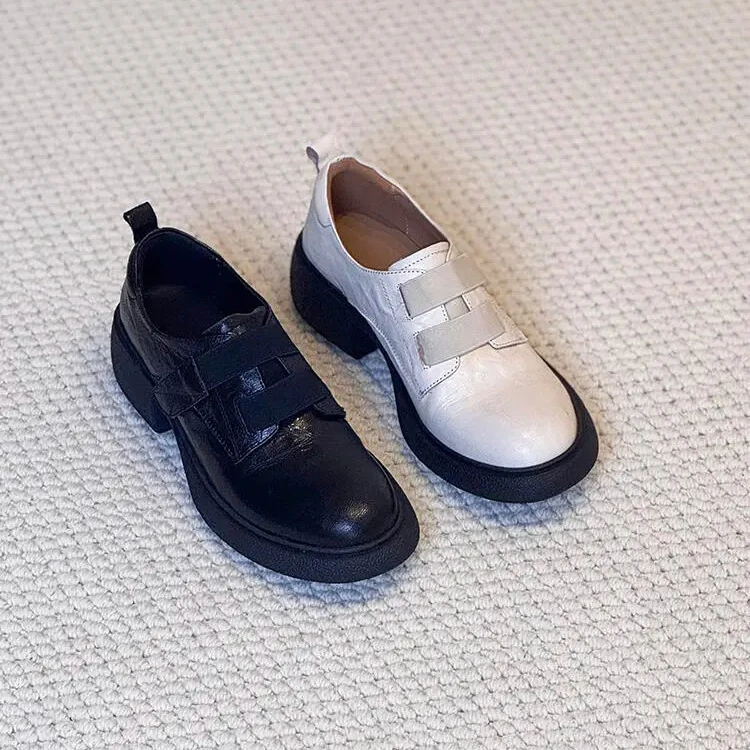 羊皮版~厚底乐福鞋女英伦风一脚蹬黑色jk小皮鞋通勤百搭粗跟单鞋