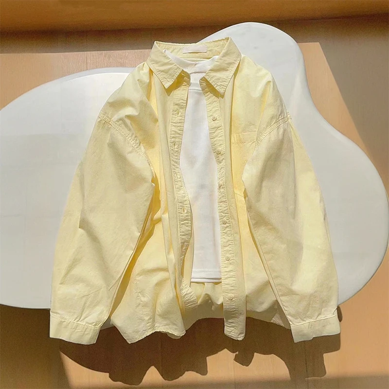 胖mm大码女装黄色休闲长袖衬衫女2025新款bf慵懒风显瘦防晒上衣潮