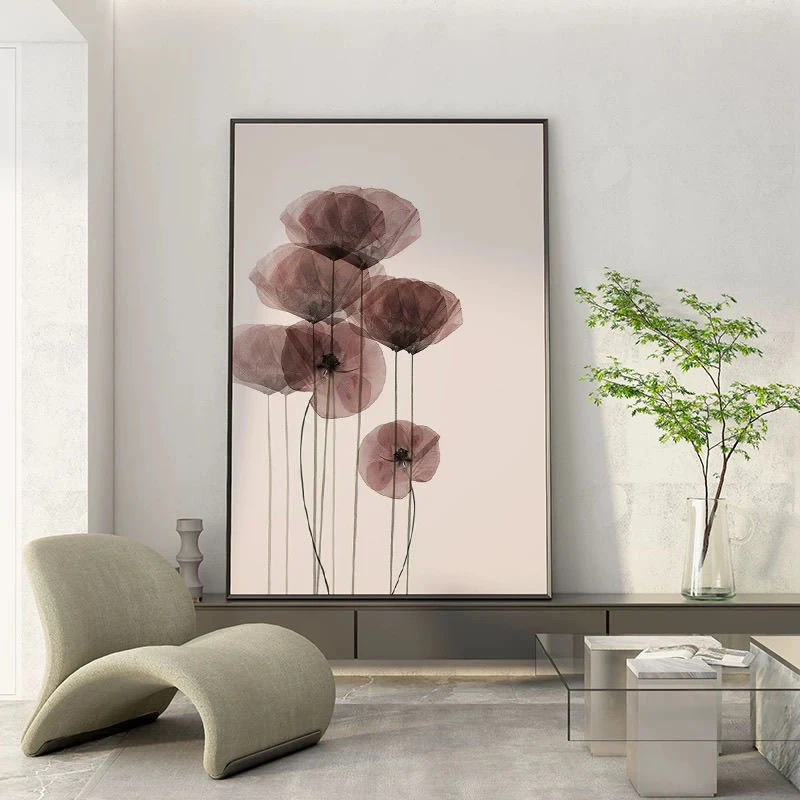 抽象花卉高级法式装饰画客厅落地画沙发背景墙挂画水墨粉花Y07