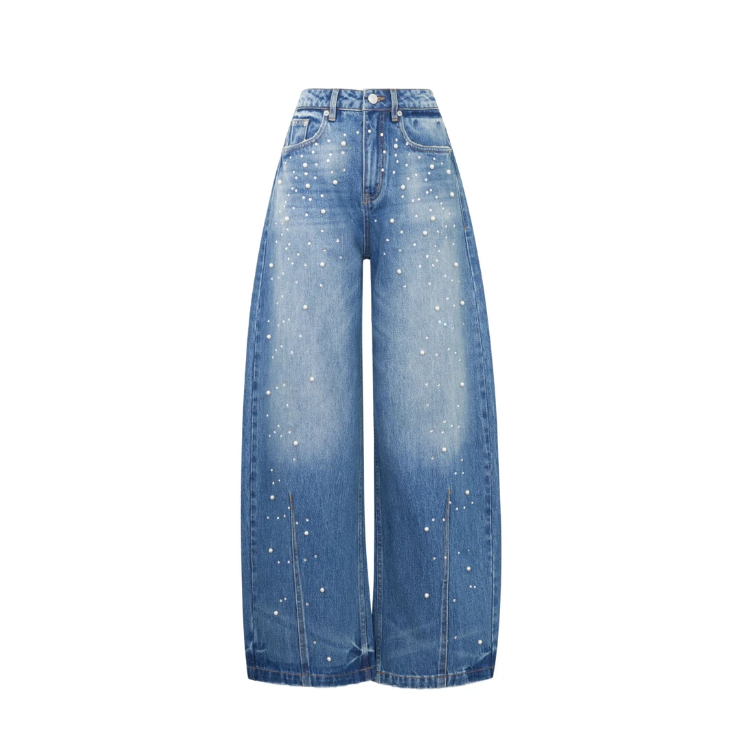 ANN ANDELMAN休闲裤高腰时尚夏季宽松印花水洗秋季牛仔裤