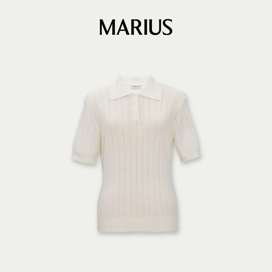 MARIUS“彩虹糖”通勤日常气质单穿叠穿百搭亮色镂空polo领针织衫