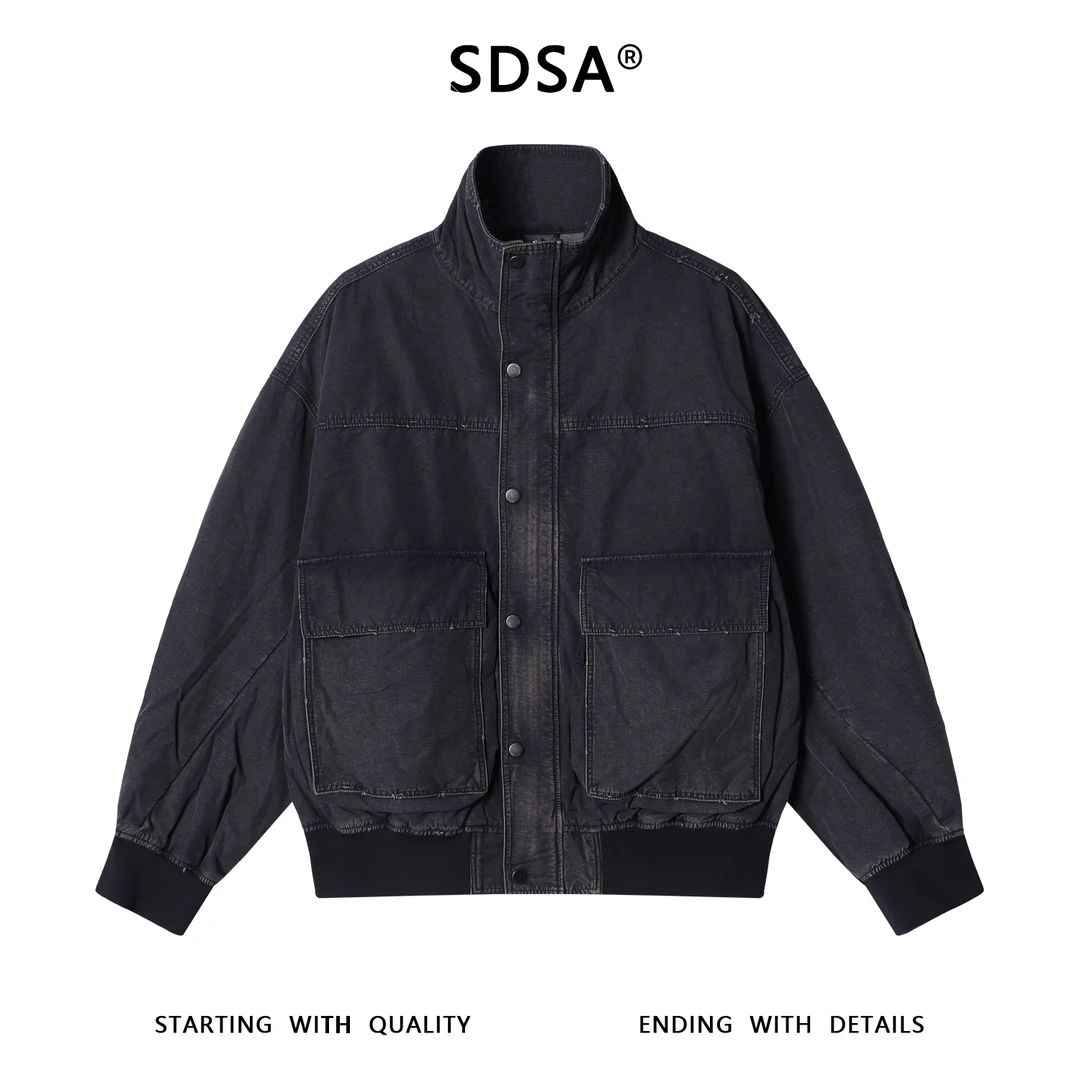 SDSA秋冬新款痞帅男装老钱风大口袋拉链按扣立领夹克外套百搭时尚