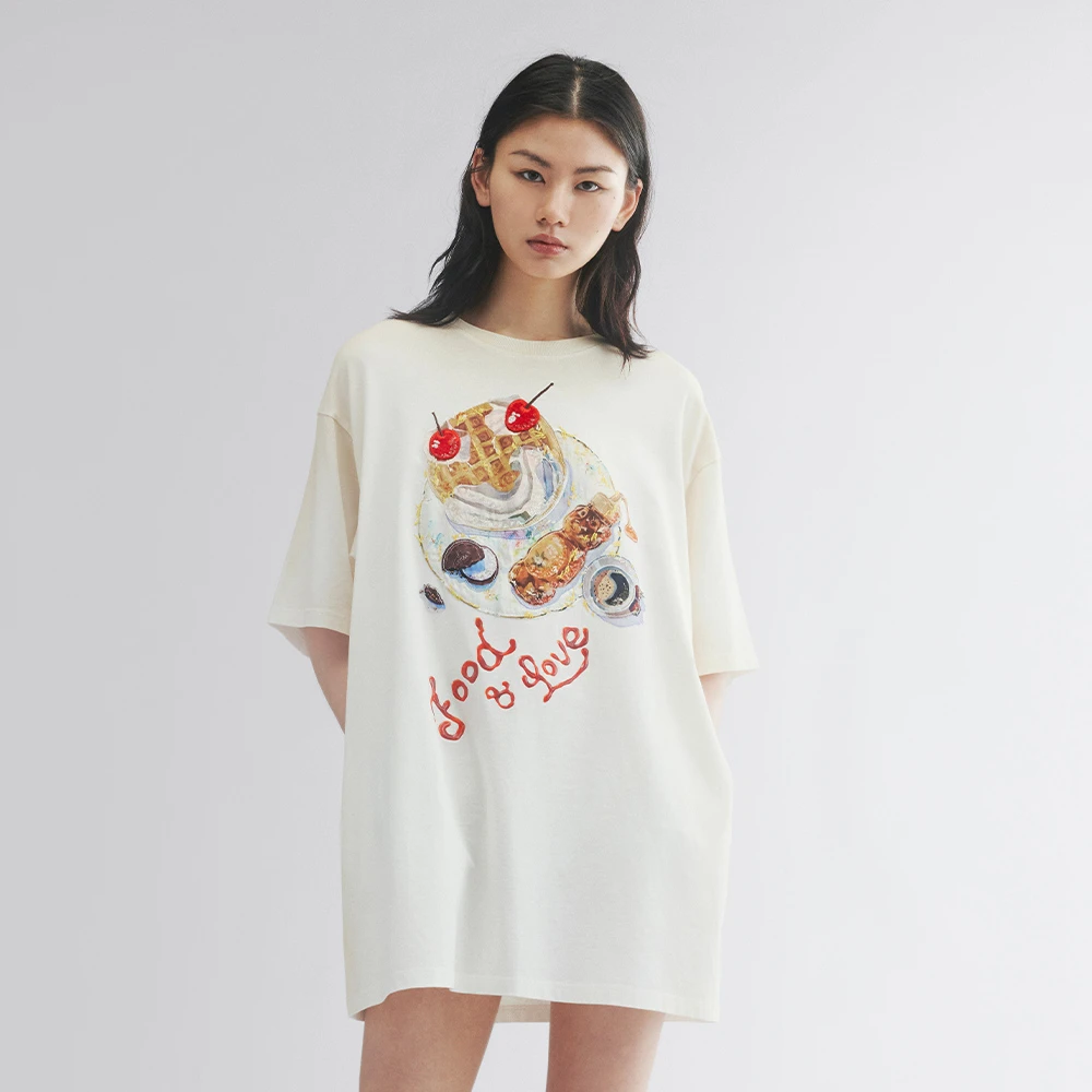 UOOYAA/乌丫「爱与食物」樱桃蜂蜜华夫饼T恤连衣裙UY25313L134197