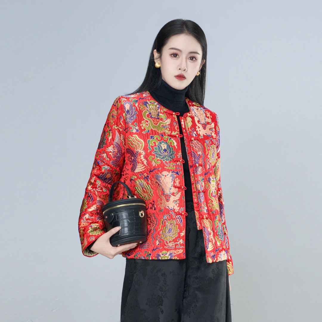 青娘子云锦（锦龙彩凤）高级感新中式轻奢秋冬驼绒棉服外套61808