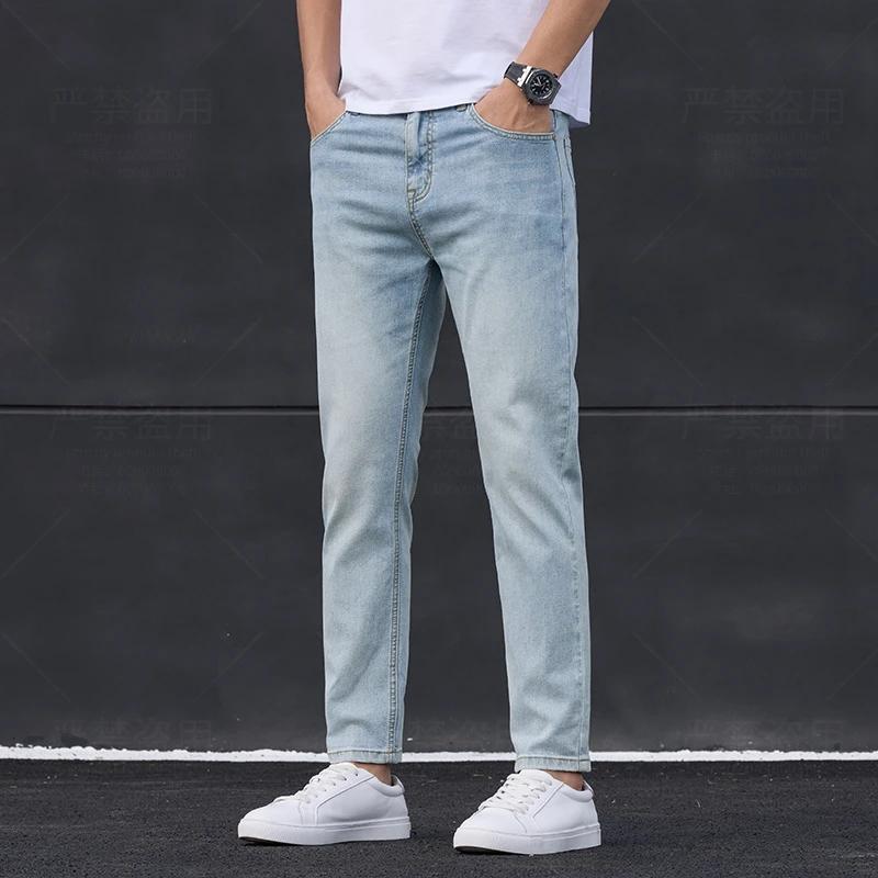 春夏薄款多色休闲百搭修身直筒弹力潮流牛仔九分裤男夏季牛仔裤