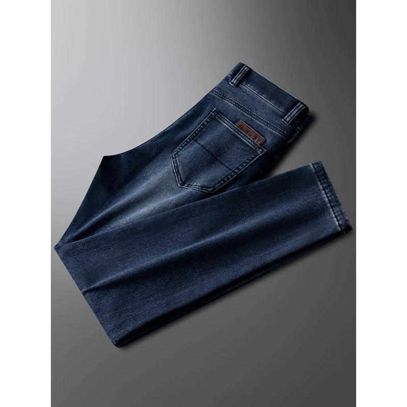 蓝色牛仔裤男轻奢高端2025秋冬厚款黑修身直筒弹力水洗商务休闲裤