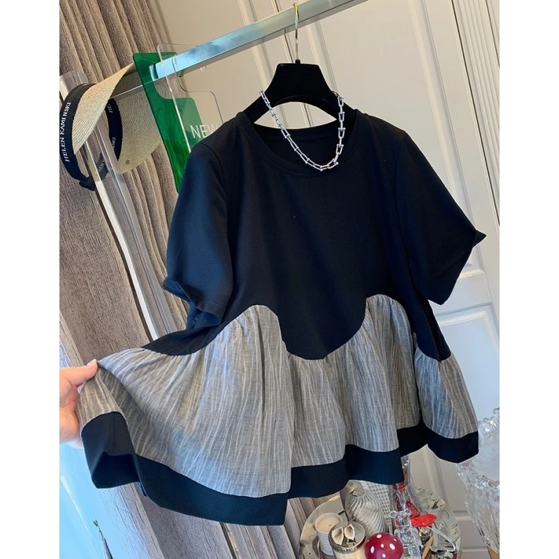 6672独特超好看法式气质鱼尾扎染短袖T恤娃娃衫时尚上衣女夏新款