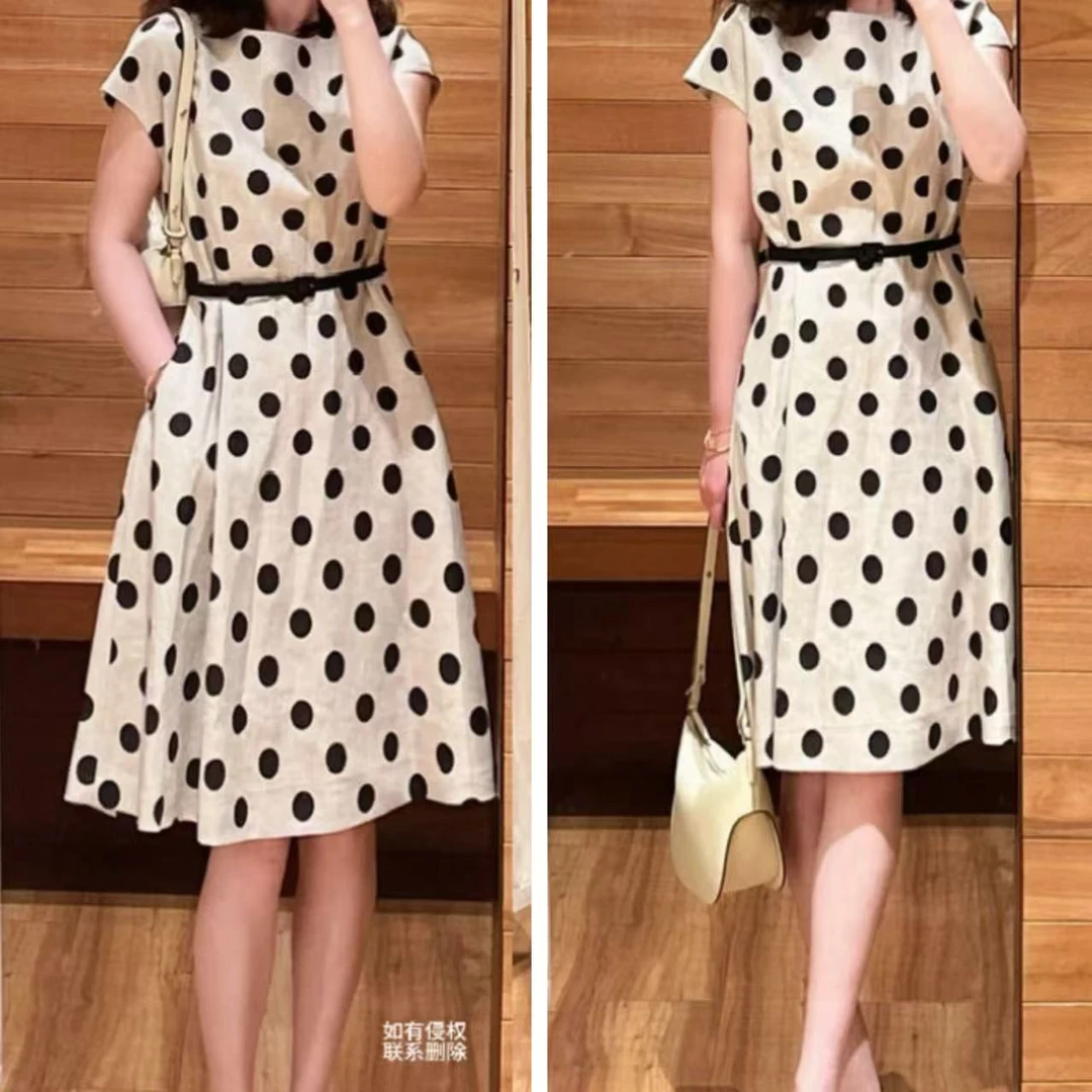 『朱小姐』亚麻波点系列连衣裙腰带款 F906