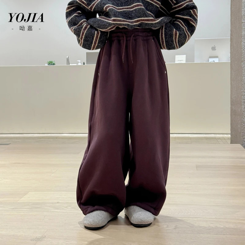 YOJIA女童卫裤秋冬2025新款洋气宽松小女孩长裤加厚儿童裤子冬装