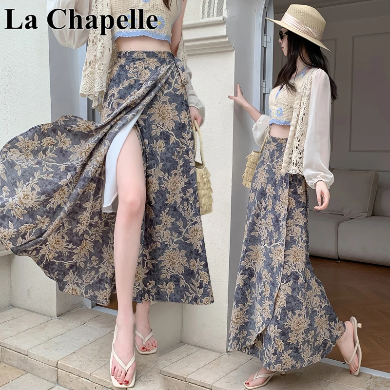 拉夏贝尔2025新中式国风印花半身裙女夏季新度假风高级感时尚长裙