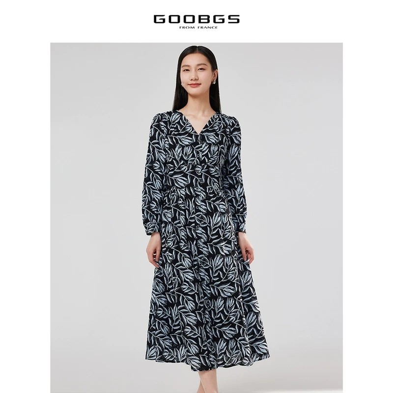 【谷邦L+】谷邦GOOBGS 印花V领长袖连衣裙 G3141754