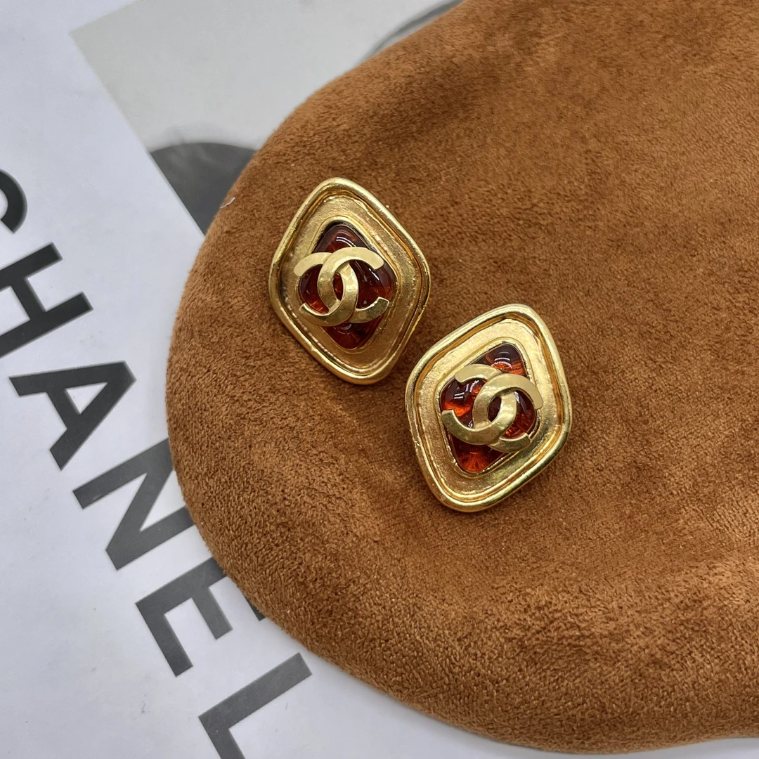 95新 Chanel/香奈儿 香奈儿菱形琉璃双c耳夹/x06523