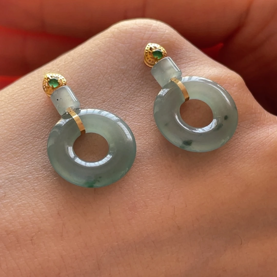 翡翠颈饰18K金镶嵌一对