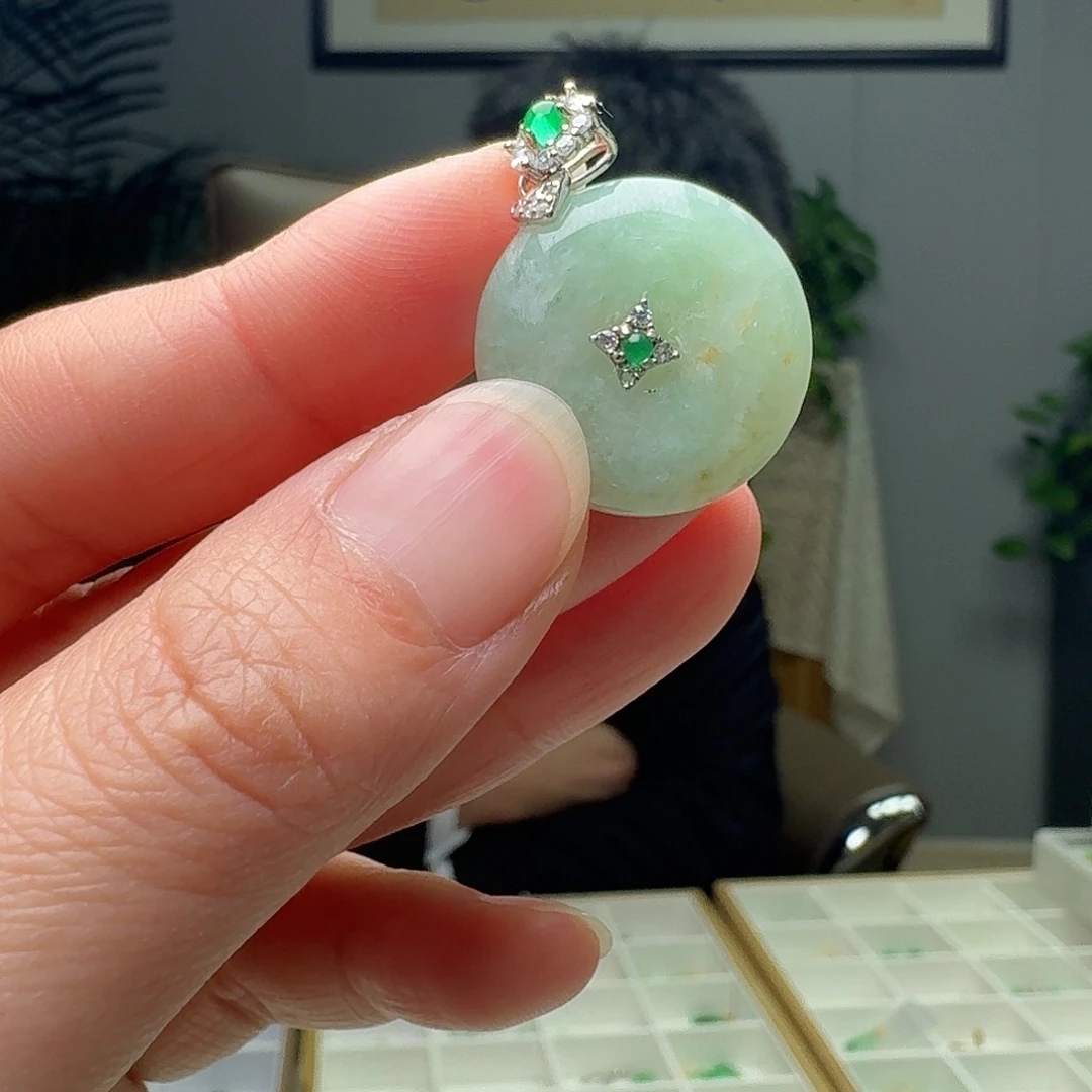 翡翠银S925镶嵌吊坠(不含链)天然微瑕