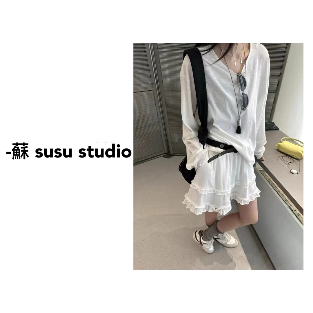 SU 休闲针织夏季白色套装时尚套装时尚休闲风气质拼接开衫 H0164