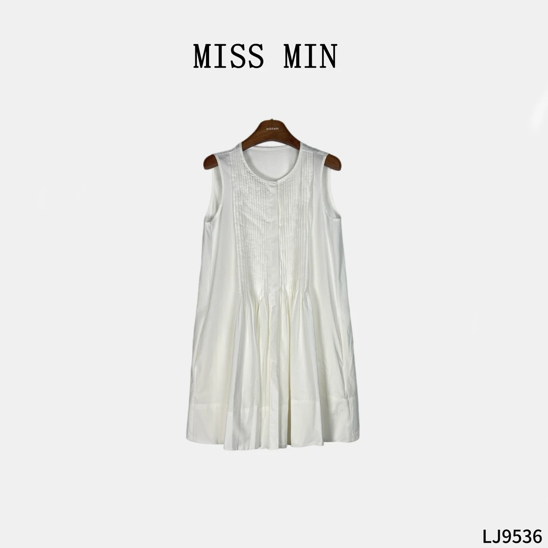 MISS MIN【经典简雅】衬衫裙财阀千金女装褶皱无袖背心连衣裙LJ9536