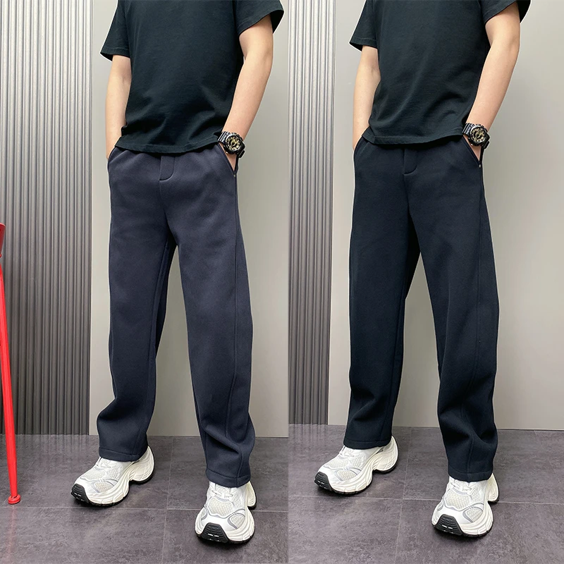 青年韩版潮流纯色休闲裤男25冬季新款加绒直筒哈伦裤保暖运动卫裤