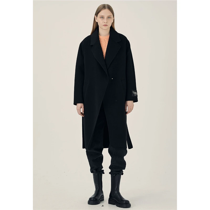 Basic House/百家好百搭休闲羊毛大衣长款外套 BJ369-HVCA720FBK