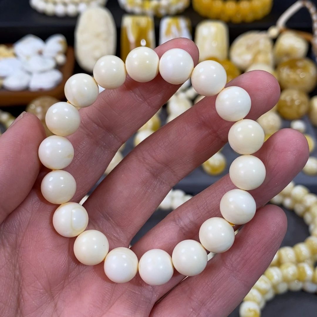 蜜蜡手串未镶嵌浓瓷白圆珠手串10