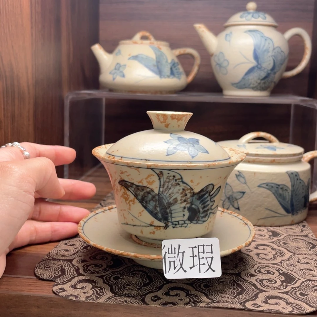 釉下手绘茶具微瑕