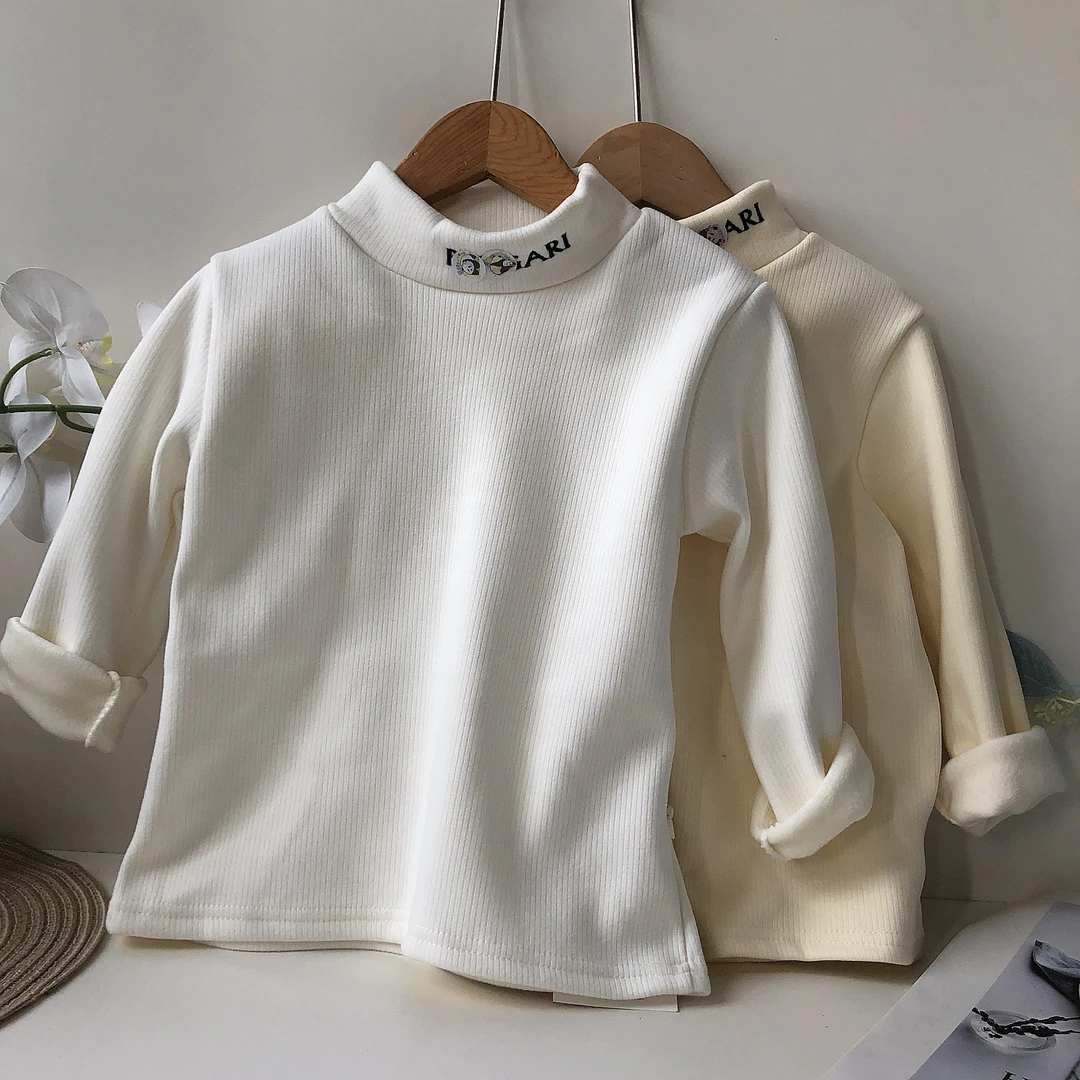 C077嘉亿儿童加绒半高领B字母打底衫