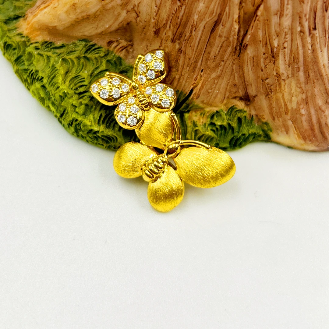 足金999 镶嵌 蝶影坠吊坠 5D工艺A1