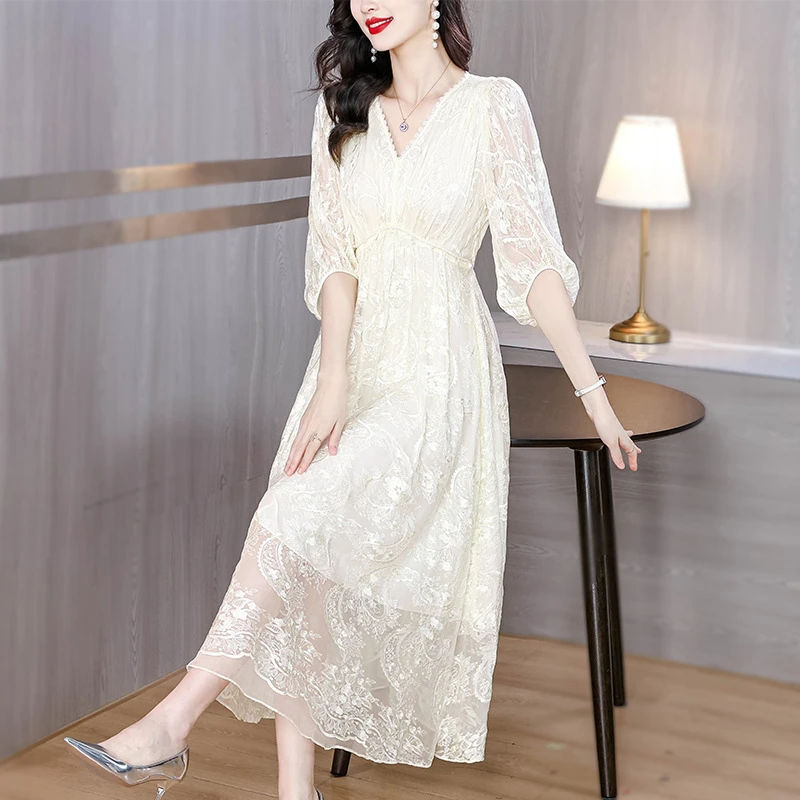 显瘦气质白色夏季法式时尚礼服名媛优雅连衣裙女2024夏季新款法式