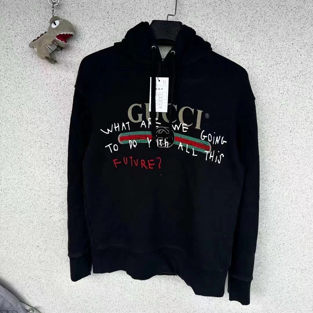 95新 GUCCI/古驰 做旧破坏涂鸦腰带帽衫/xs码