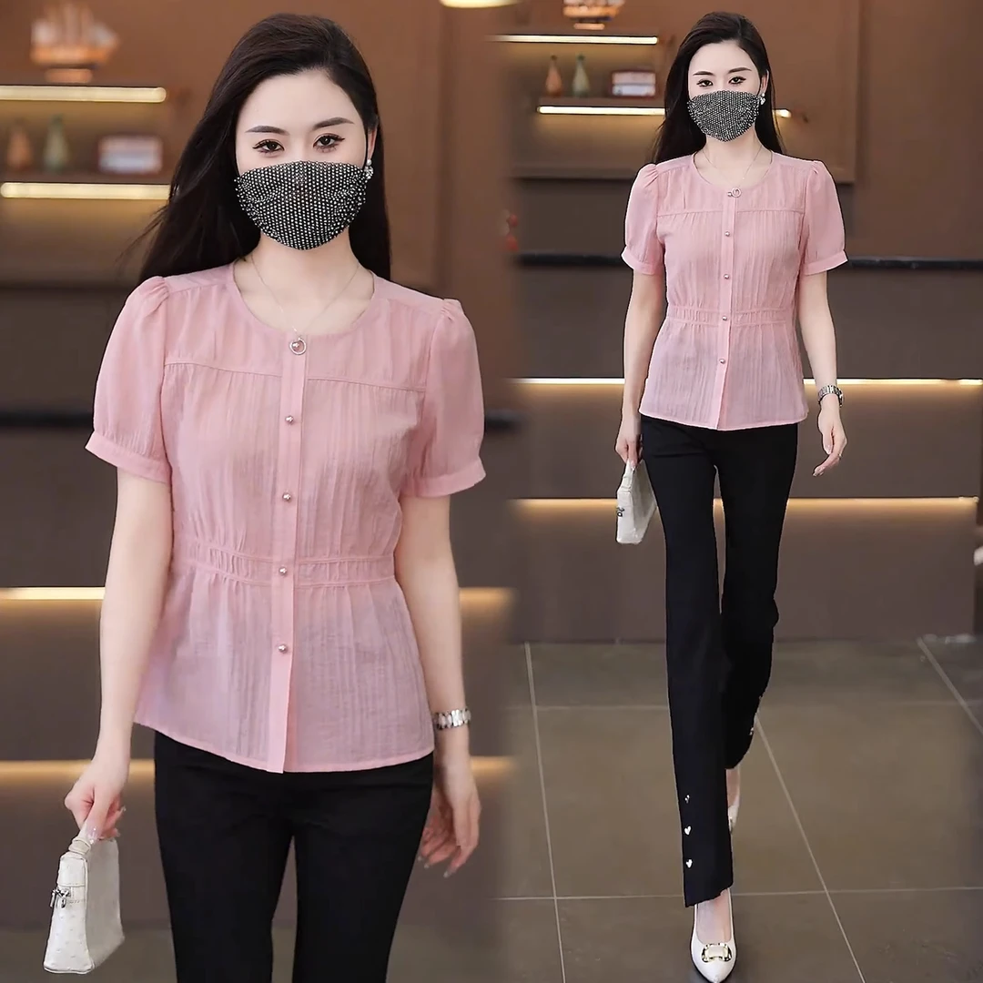 拉夏贝尔爆款显瘦遮肚子气质衬衫女薄款2025夏季新款时尚短袖衬衫