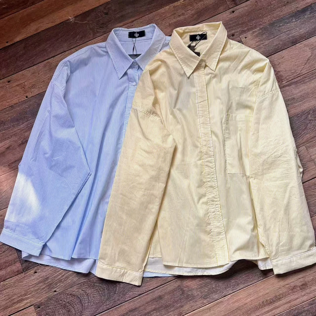 A9310细条纹亮色衬衫宽松时尚长袖衬衣竖条纹