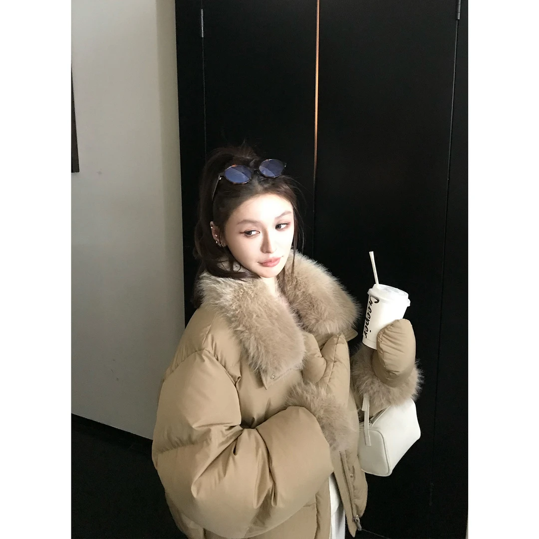 SKK'冬日开场白'獨家定染环保狐狸毛领 90白鸭绒保暖羽绒服+手套