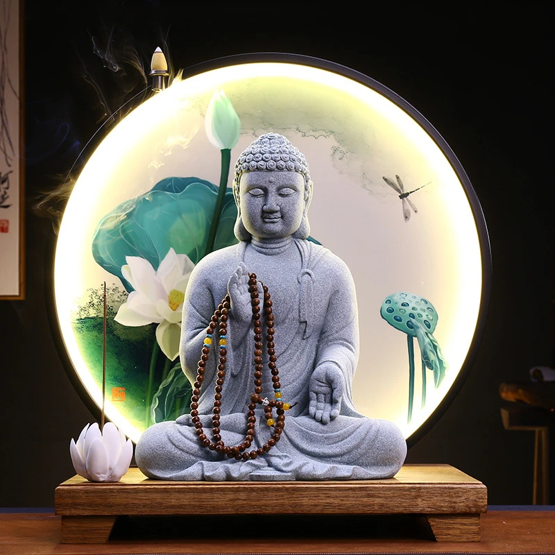 禅意青砂石东南亚如来大号摆件创意家居客厅玄关鱼缸造景桌面装饰