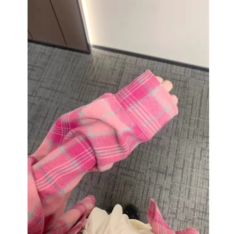 粉色格子衬衫女春夏季2025韩版多巴胺宽松休闲百搭长袖防晒上衣