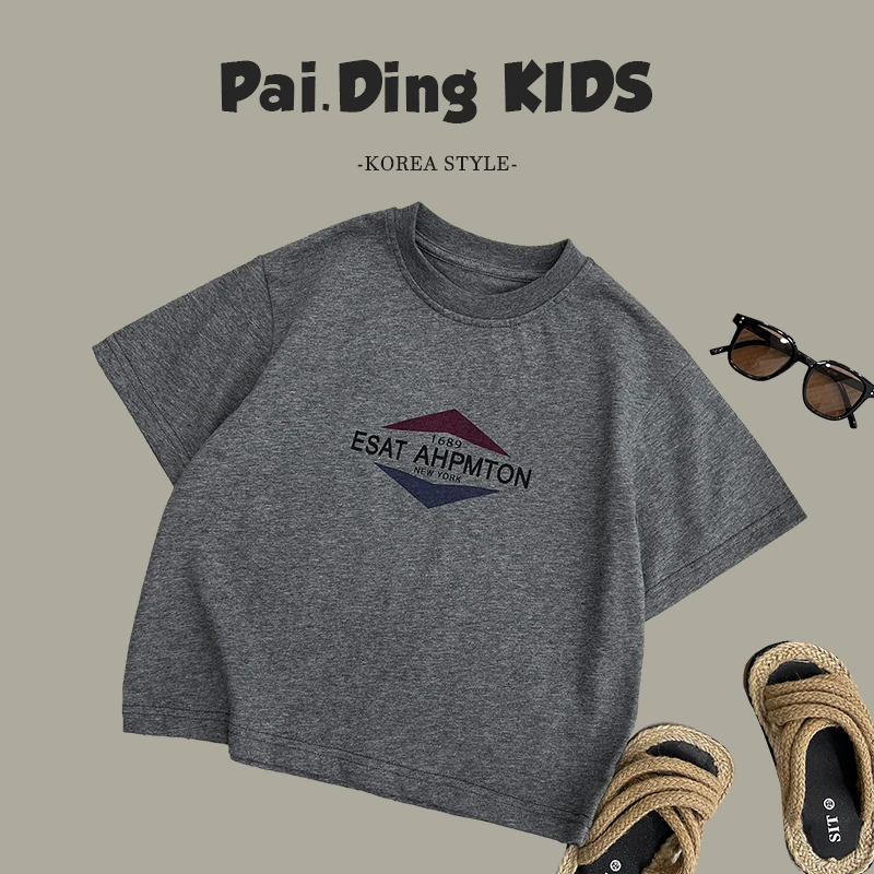 Q【派町现货】夏装儿童韩版潮流美式个性印花休闲短袖T恤HCXZ4251