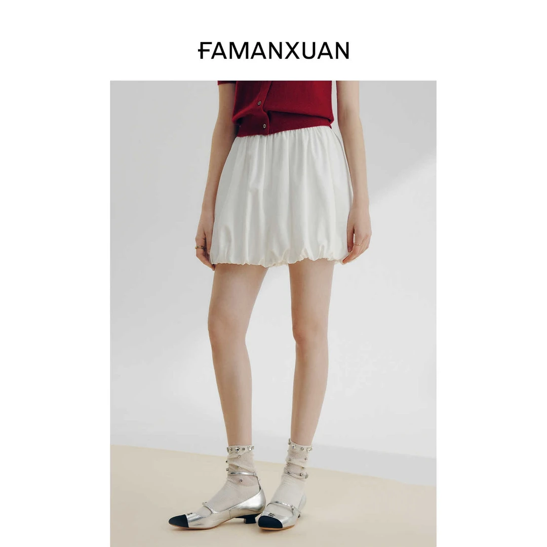 【法曼萱官方】法式花边花苞半身裙女2025春新款蓬松云朵感a字短裙