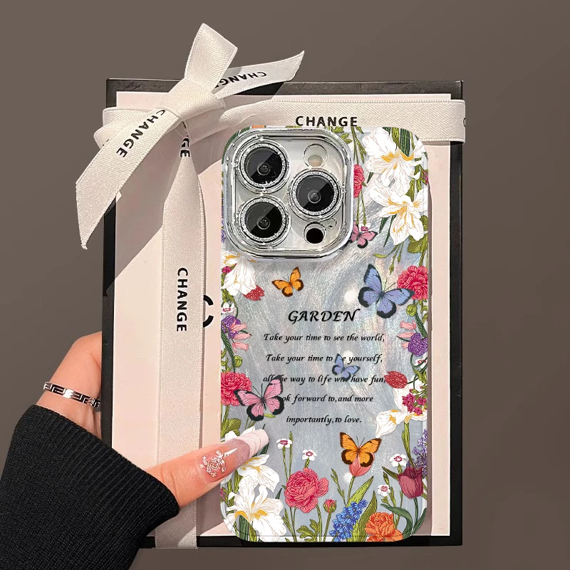 适用于苹果16/15蝴蝶花园手机壳华为/oppo/vivo网红创意ins风新款