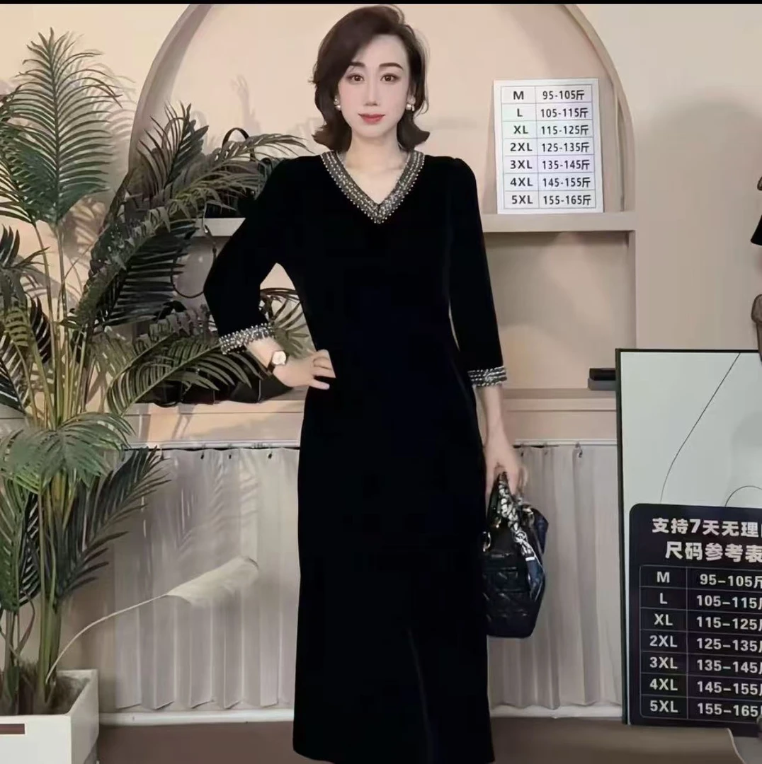 套头中腰秋季夏季丝绒显瘦连衣裙蕾丝礼服收腰秋冬