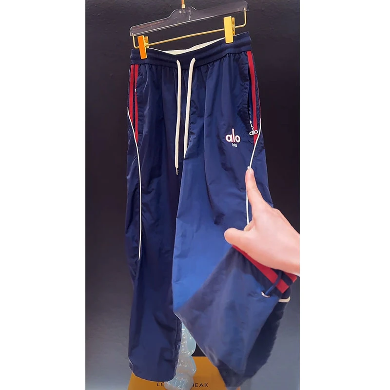 欧货轻奢大牌男装裤子2025夏季新款撞色拼接字母刺绣休闲宽松长裤