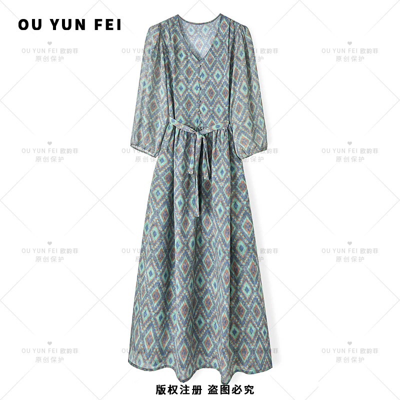 气质显瘦连衣裙女新款高级感穿搭时尚洋气印花长裙XY1252