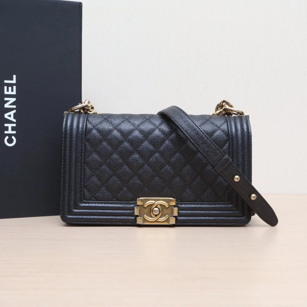 95新 Chanel/香奈儿 【娇】Leboy 25皮革C 20开金扣 菱格纹 742099