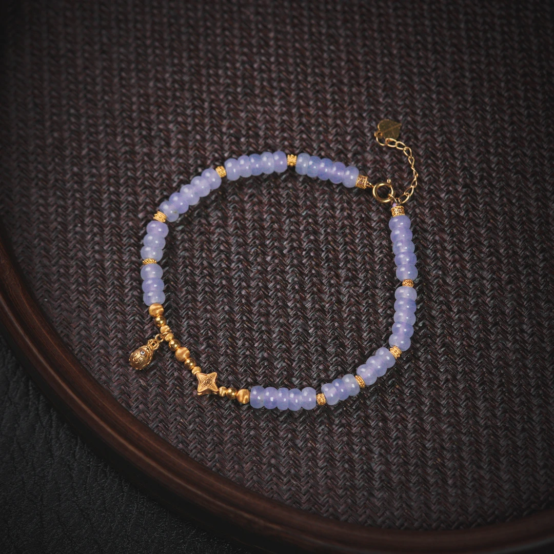 【诗蓉】紫漓·典藏级翡翠18K金手链AS1864珠径约4mm