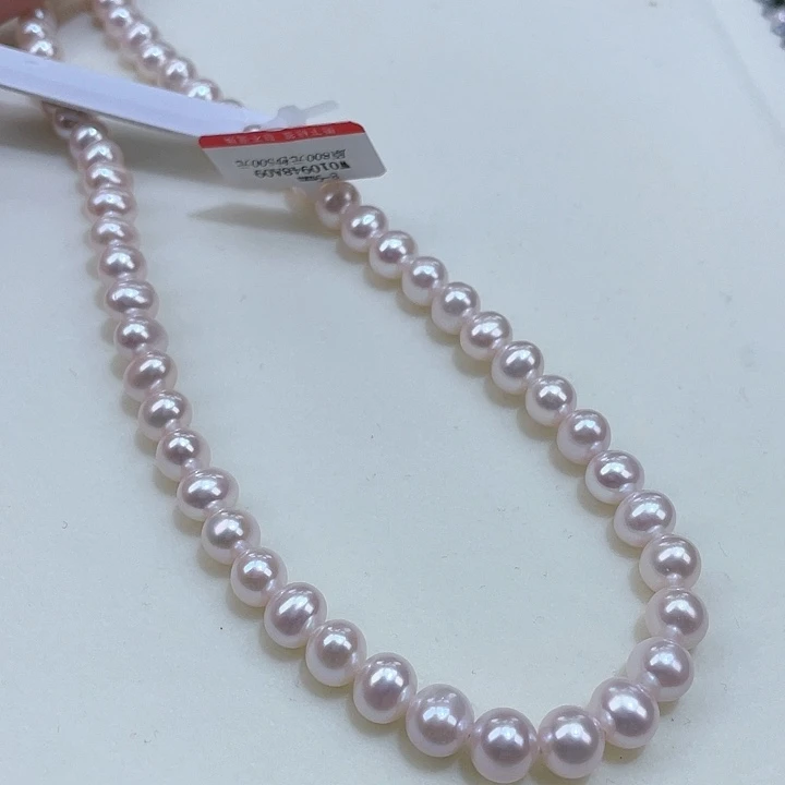 淡水珍珠7/8近圆爆亮天女粉无暇银S925镶嵌