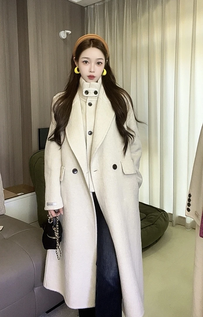 【禾宇】秋冬新品立领两件套长款双面羊毛大衣25D29