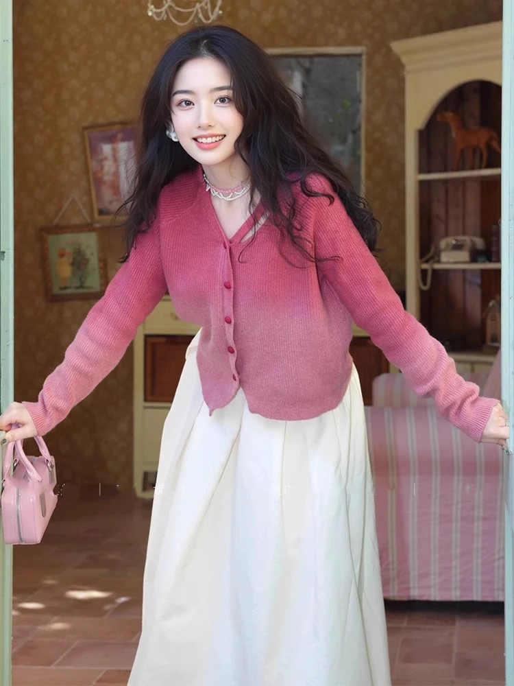 2025秋冬季爆款洋气外搭外套小众针织软糯渐变色毛衣毛衣女秋冬