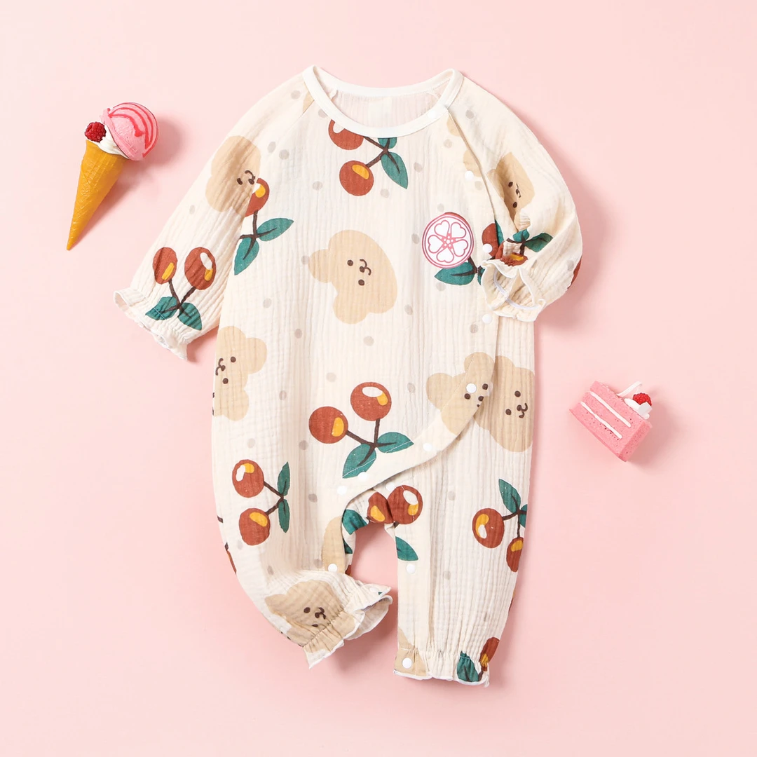 十月妈咪女童连体衣纱布纯棉婴儿爬服长袖秋新生儿哈衣SY12320721