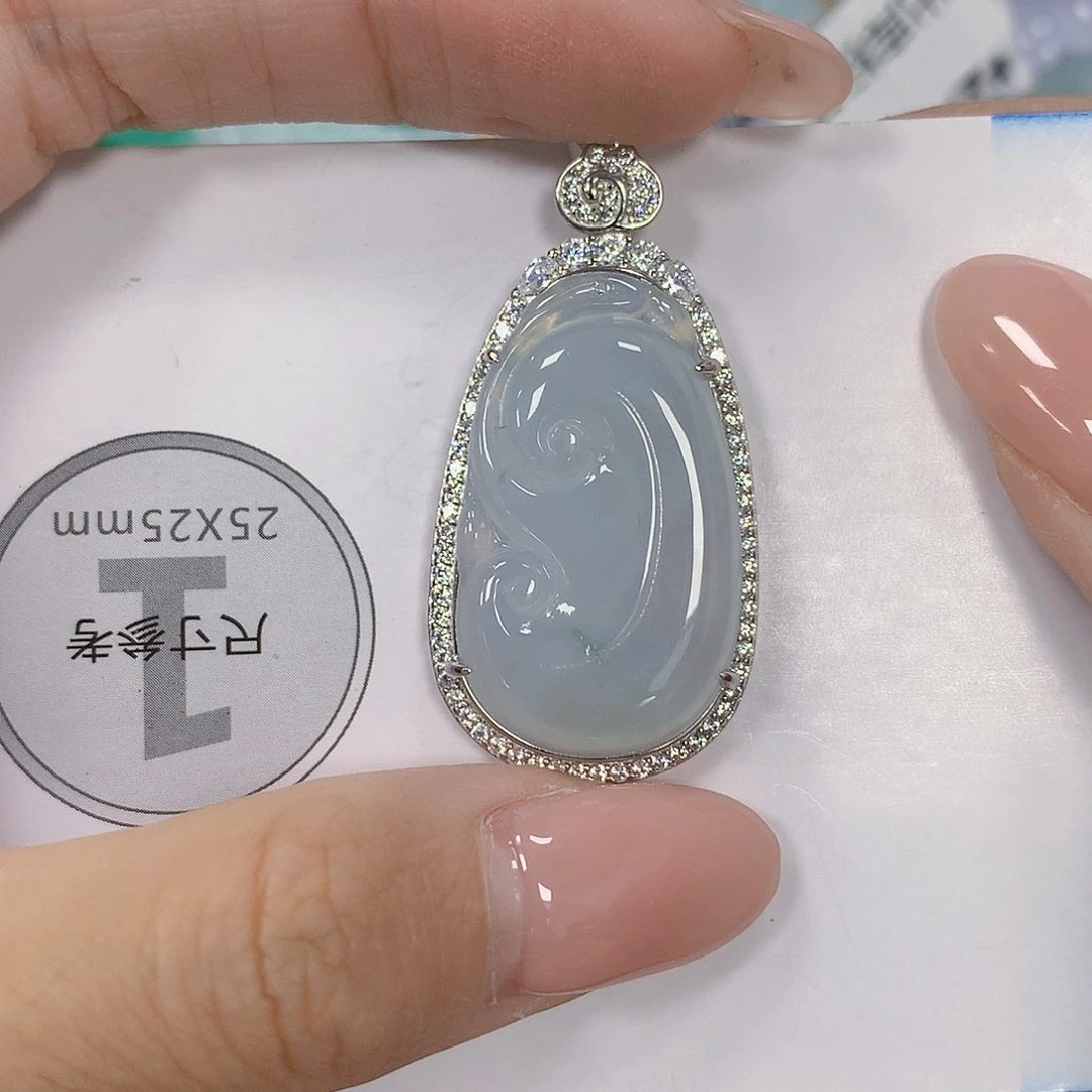 翡翠银S925镶嵌颈饰天然翡翠a货 百元以上9米证书费自理